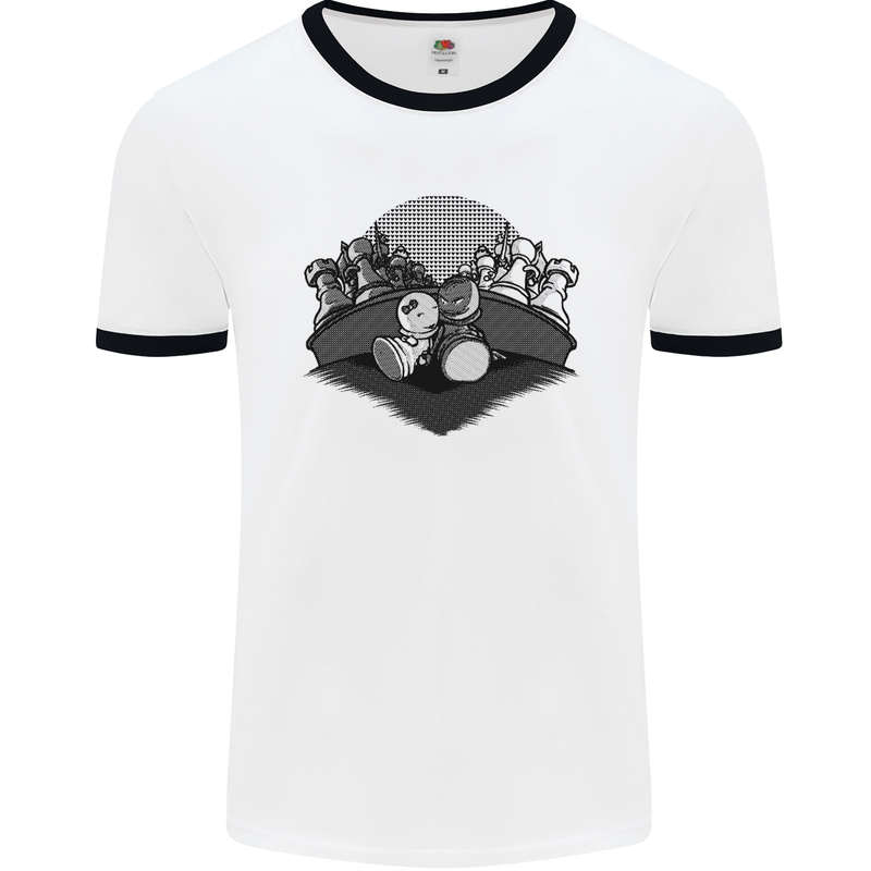 Chess Pieces Player Playing Mens White Ringer T-Shirt White/Black