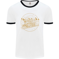 Gold Locomotive Steam Engine Train Spotter Mens White Ringer T-Shirt White/Black