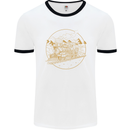 Gold Locomotive Steam Engine Train Spotter Mens White Ringer T-Shirt White/Black