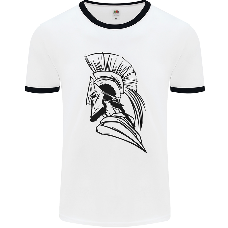Spartan Helmet Training Bodybuilding MMA Mens Ringer T-Shirt White/Black