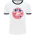 Union Jack British Bulldog St Georges Day Mens White Ringer T-Shirt White/Black