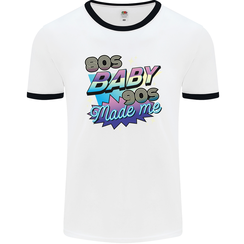 80s Baby 90s Made Me Music Pop Rock Mens Ringer T-Shirt White/Black