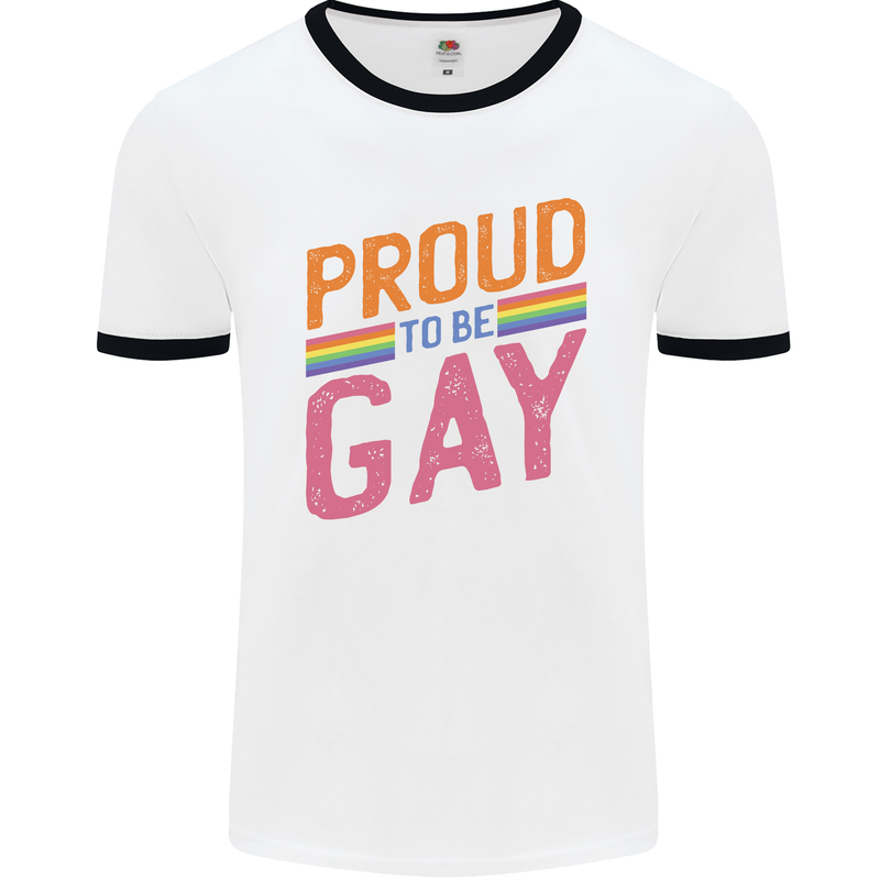 LGBT Pride Awareness Proud To Be Gay Mens White Ringer T-Shirt White/Black