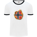 The Norwegian Flag Fire Effect Norway Mens White Ringer T-Shirt White/Black