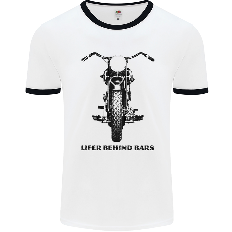 Lifer Behind Bars Motorcycle Motorbike Mens White Ringer T-Shirt White/Black