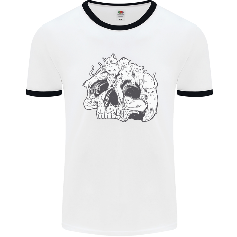 A Skull Made of Cats Mens White Ringer T-Shirt White/Black