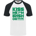 Kiss Me I'm Irish or Drunk St Patricks Day Mens S/S Baseball T-Shirt White/Black