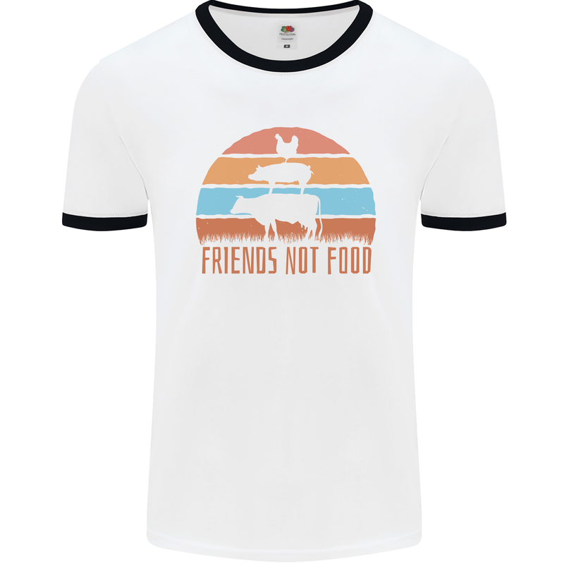 Vegetarian Animals Friends Not Food Vegan 2 Mens White Ringer T-Shirt White/Black