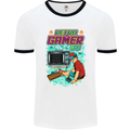 Retro Gamer Arcade Games Gaming Mens White Ringer T-Shirt White/Black