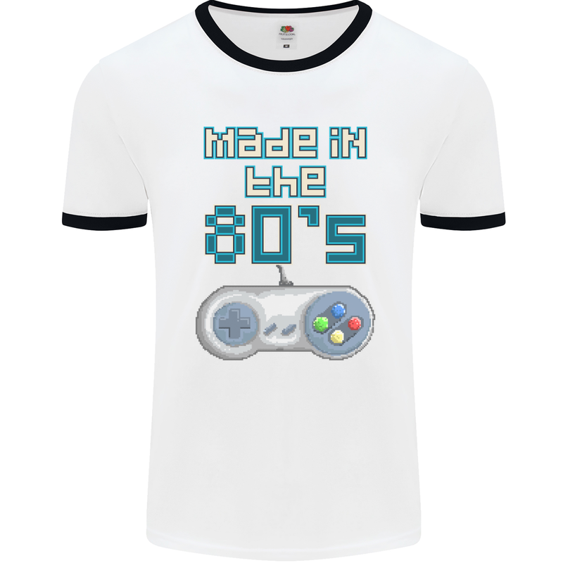 Made in the 80's Funny Birthday Retro Mens Ringer T-Shirt White/Black