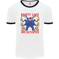 Beer Party Octopus Christmas Scuba Diving Mens White Ringer T-Shirt White/Black