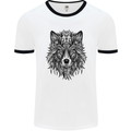 Mandala Tribal Wolf Tattoo Mens White Ringer T-Shirt White/Black