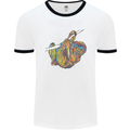 A Colourful Sloth on a Branch Mens White Ringer T-Shirt White/Black