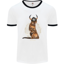 Funny Viking Cat The Vanquisher Mens White Ringer T-Shirt White/Black