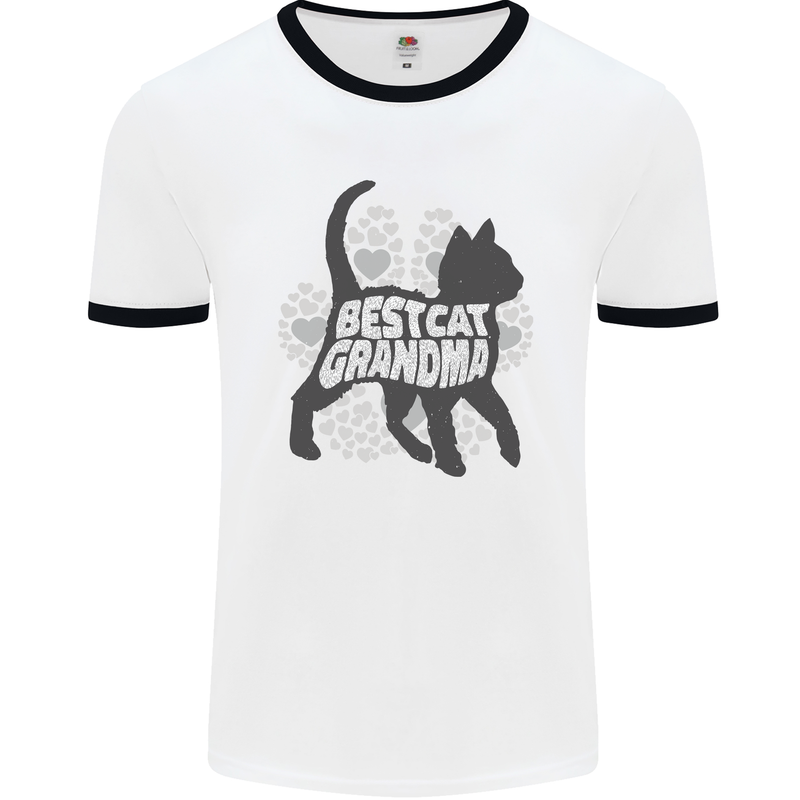 Best Cat Grandma Mens White Ringer T-Shirt White/Black