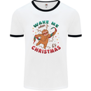 Sloth Wake Me Up When It's Christmas Mens White Ringer T-Shirt White/Black