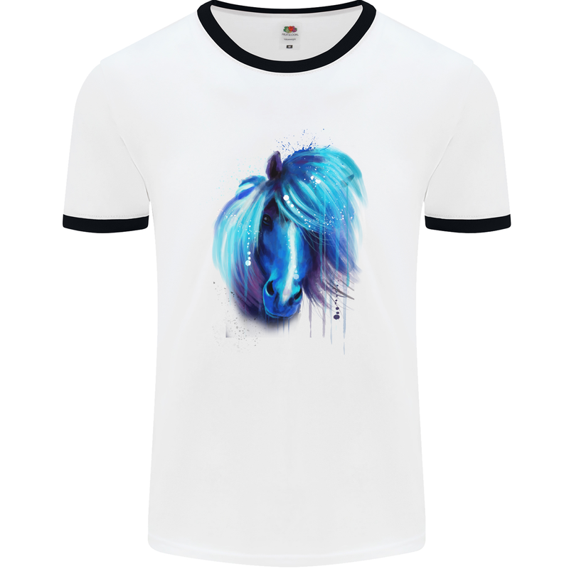 Watercolour Horse Mens White Ringer T-Shirt White/Black