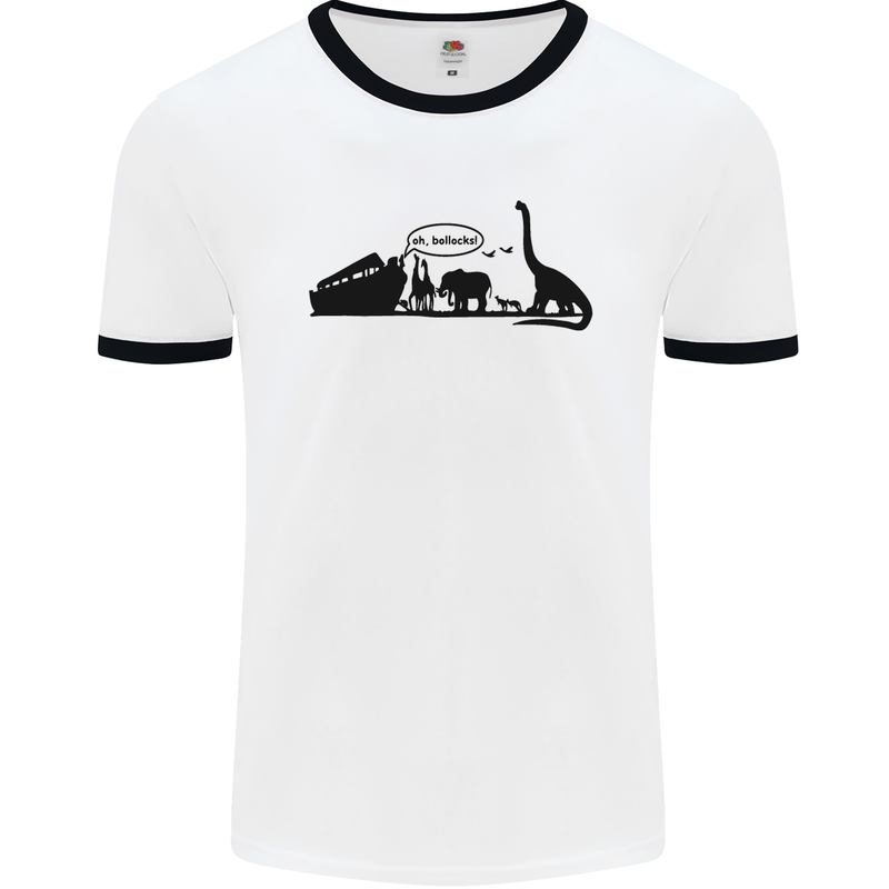 Noahs Ark Dinosaurs T-Rex Atheist Atheism Mens White Ringer T-Shirt White/Black