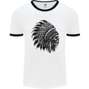 Indian Skull Headdress Biker Motorbike Mens White Ringer T-Shirt White/Black