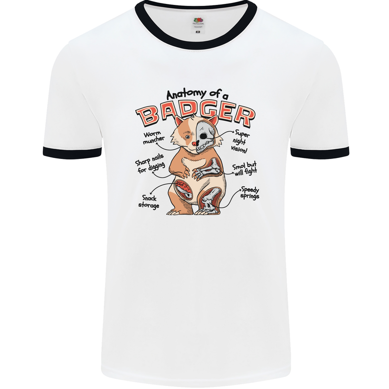 Anatomy of a Badger Funny Mens White Ringer T-Shirt White/Black