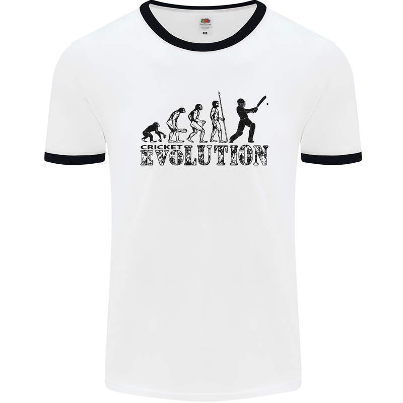 Evolution of a Cricketer Cricket Funny Mens White Ringer T-Shirt White/Black