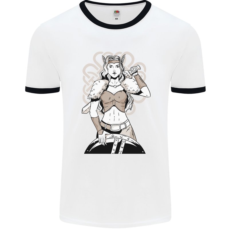 A Female Viking Shield Maiden Warrior Mens Ringer T-Shirt White/Black