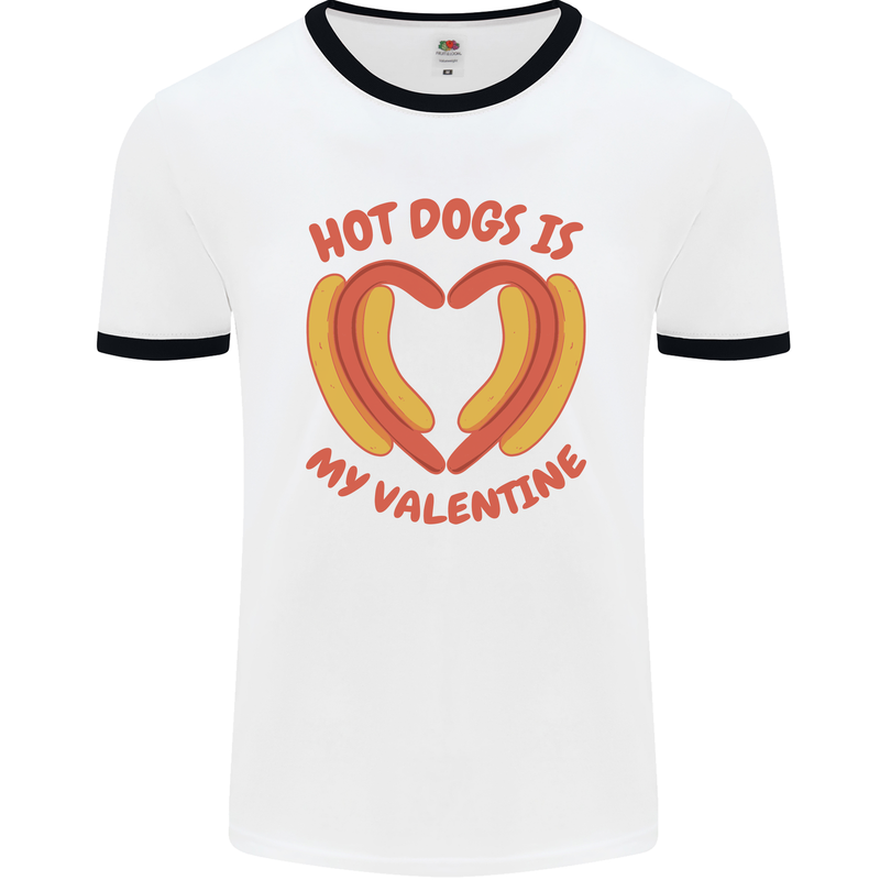 Hot Dog Anti Valentines Day Single Funny Mens Ringer T-Shirt White/Black