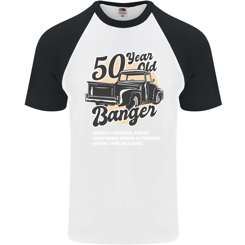 50 Year Old Banger Birthday 50th Year Old Mens S/S Baseball T-Shirt White/Black