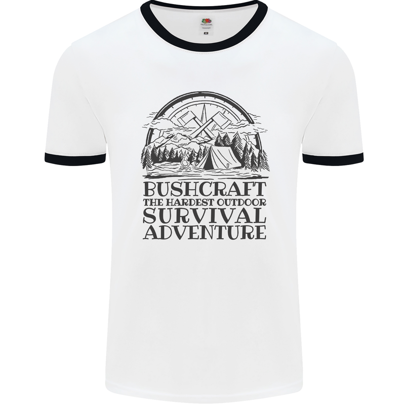 Bushcraft Outdoor Survival Adventure Mens White Ringer T-Shirt White/Black