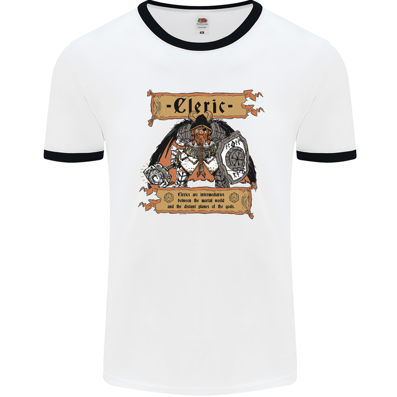 RPG Role Playing Games Cleric Dragons Mens White Ringer T-Shirt White/Black