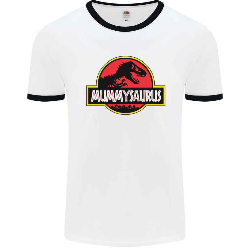 Mummysaurus Funny Mother's Day Mummy Mens White Ringer T-Shirt White/Black