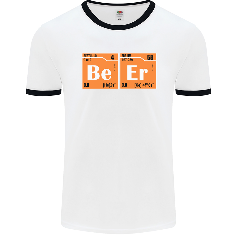 Beer Periodic Table Chemistry Geek Funny Mens White Ringer T-Shirt White/Black