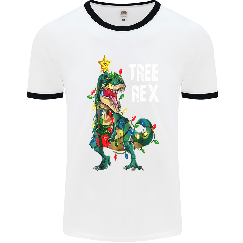 Tree Rex T-Rex Funny Christmas Dinosaur Mens White Ringer T-Shirt White/Black