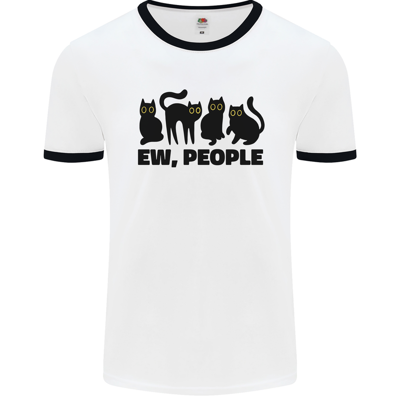 Ew People Cats Funny Mens White Ringer T-Shirt White/Black