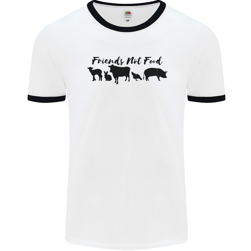 Vegetarian Animals Friends Not Food Vegan Mens White Ringer T-Shirt White/Black