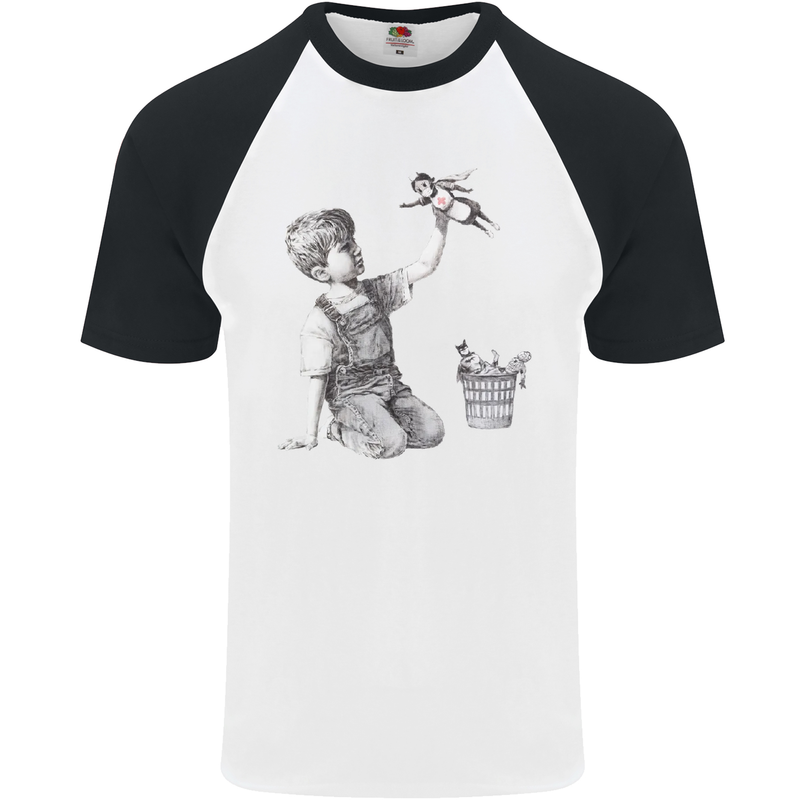 Banksy NHS Nurse Superhero Mens S/S Baseball T-Shirt White/Black