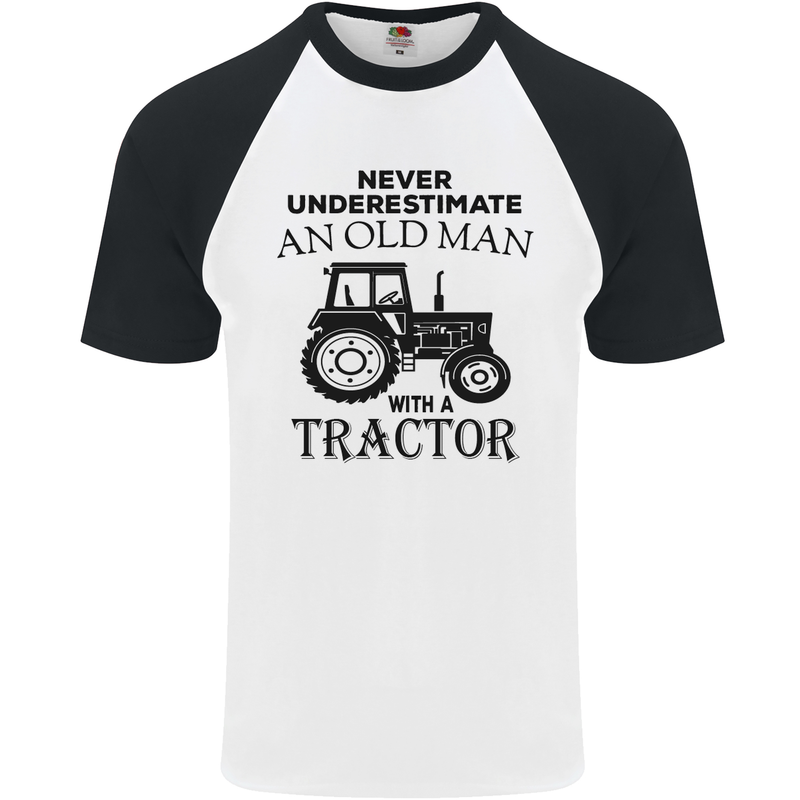 Old Man With a Tractor Driver Farmer Farm Mens S/S Baseball T-Shirt White/Black