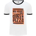 My Heart Belongs to Dogs & Pizza Funny Mens White Ringer T-Shirt White/Black