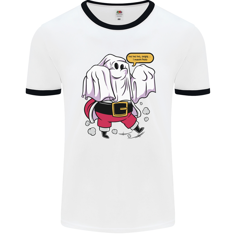 Funny Santa Ghost Christmas Halloween Mens White Ringer T-Shirt White/Black