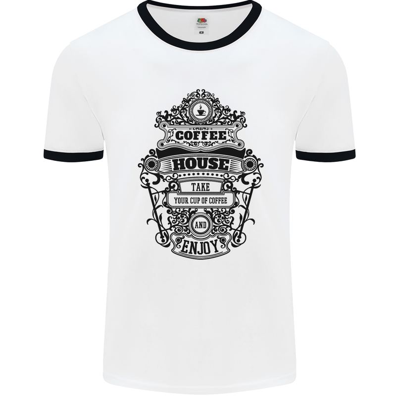 Coffee House Mens White Ringer T-Shirt White/Black