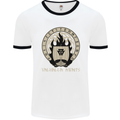 Vikings Valhalla Awaits Valknut Symbol Odin Mens White Ringer T-Shirt White/Black
