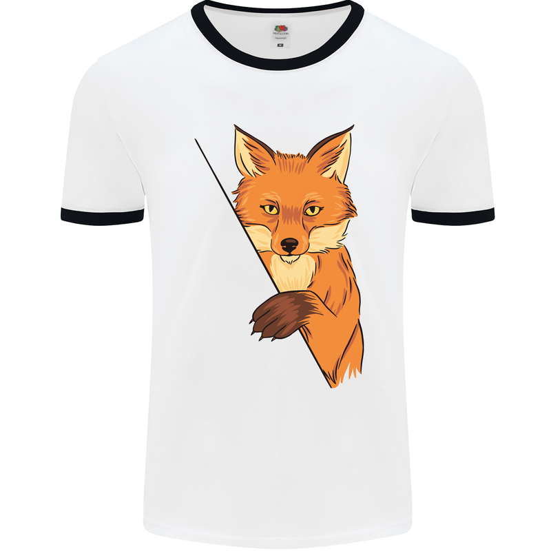 An Orange Fox Illustration Mens White Ringer T-Shirt White/Black