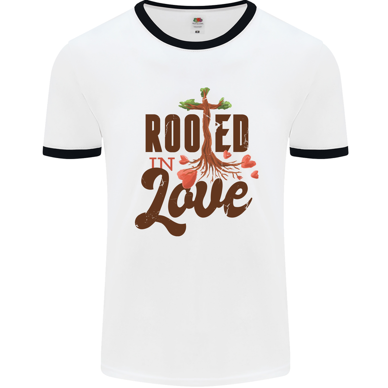 Christian Rooted in Love Christianity Jesus Mens White Ringer T-Shirt White/Black