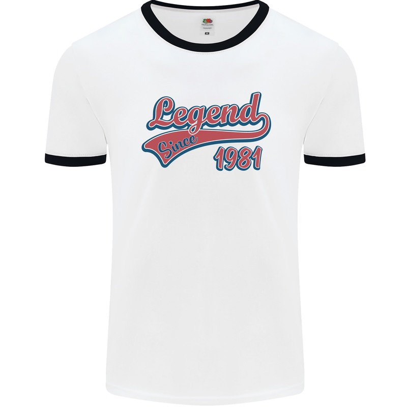 Legend Since 42nd Birthday 1981 Mens Ringer T-Shirt White/Black