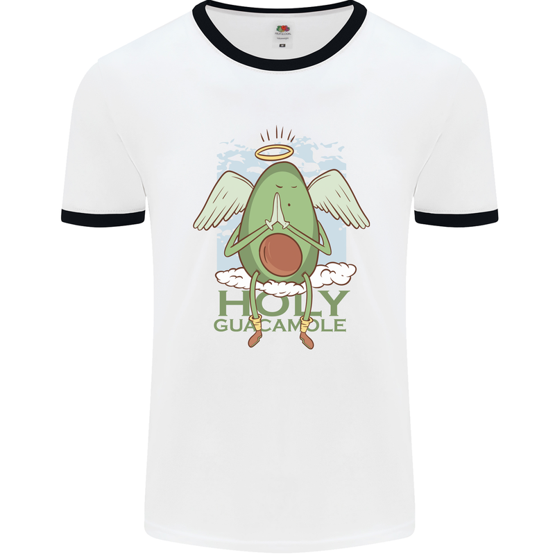 Holy Guacamole Funny Food Angel Mens White Ringer T-Shirt White/Black