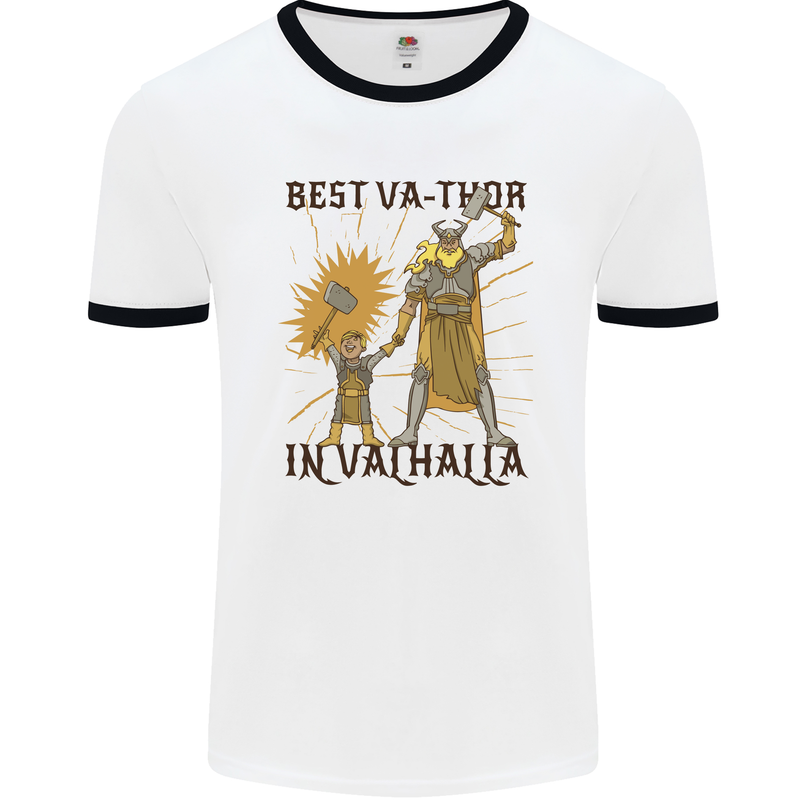 Best Va Thor in Valhalla Viking Fathers Day Mens White Ringer T-Shirt White/Black