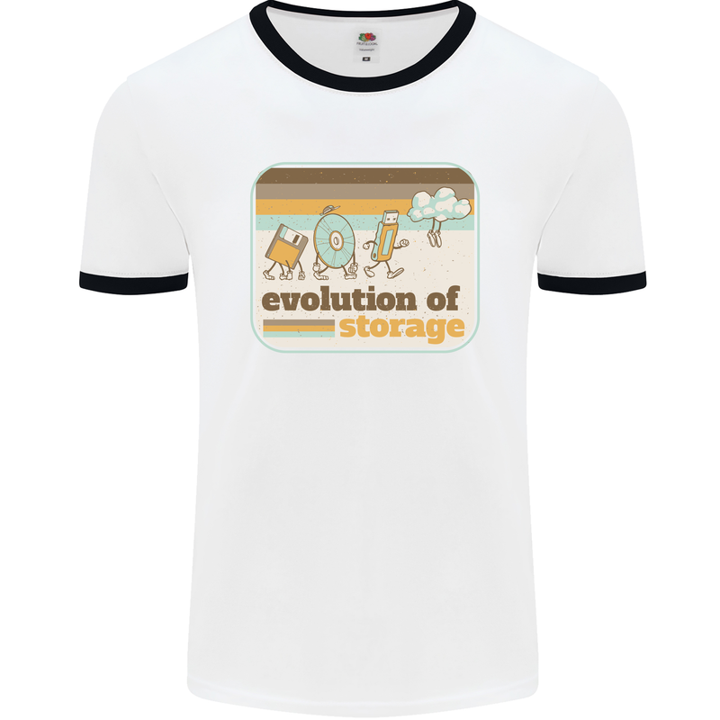 Storage Evolution Retro CD HD Drive USB Stick Mens White Ringer T-Shirt White/Black