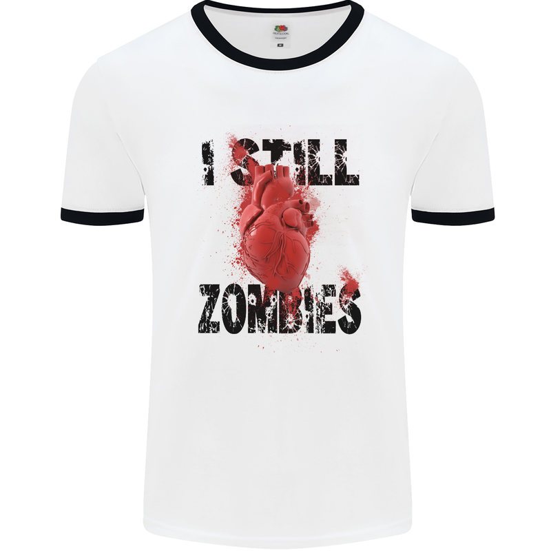 I Still Heart Zombies Apocalypse Mens White Ringer T-Shirt White/Black