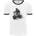 Scooter Skull MOD Moped Motorcycle Biker Mens White Ringer T-Shirt White/Black