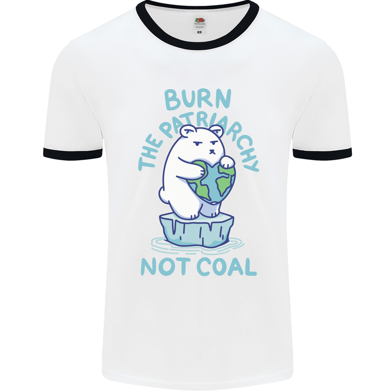 Environment Burn the Patriachy Not Coal Mens White Ringer T-Shirt White/Black